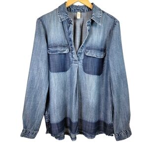 Elan 100% Lyocell Chambray Tie Dye Johnny Collar Shirt Sz M Western Stagecoach